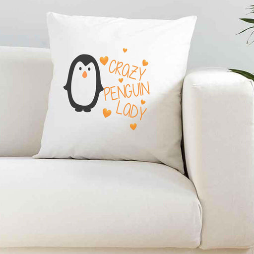 Crazy Penguin Lady White Silky Cushion