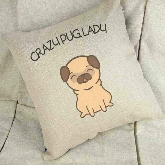 Crazy Pug Lady - Linen Cushion