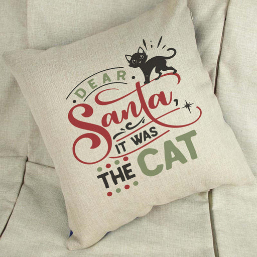 Dear Santa It Was The Cat Linen Cushion Cover