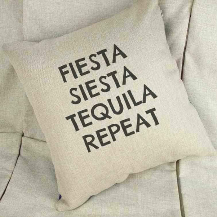 Fiesta Siesta Tequila Repeat Linen Cushion Cover