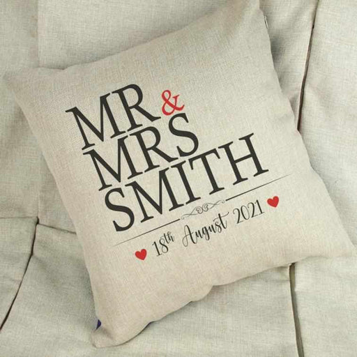 Mr & Mrs Personalised Linen Cushion Cover