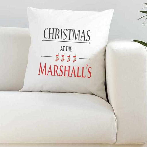 Personalised Christmas At The Super Soft White Cushion