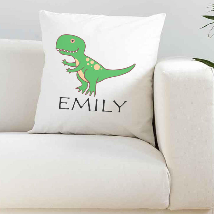 Personalised Dinosaur White Silky Cushion Cover