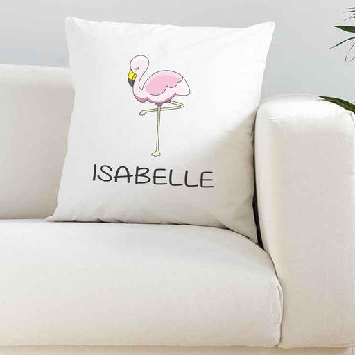 Personalised Flamingo White Silky Cushion Cover