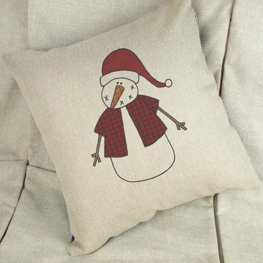 Tartan Snowman Linen Cushion Cover