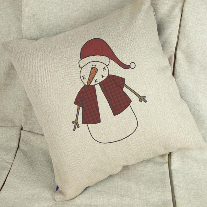 Tartan Snowman Linen Cushion Cover