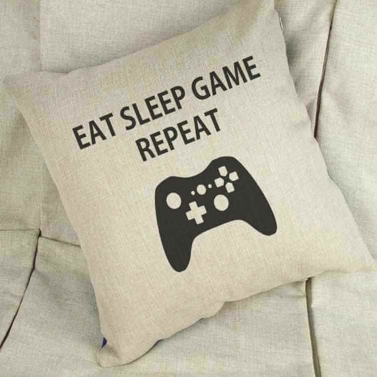 Eat Sleep Game Repeat Linen Cushion - The Gifted Panda