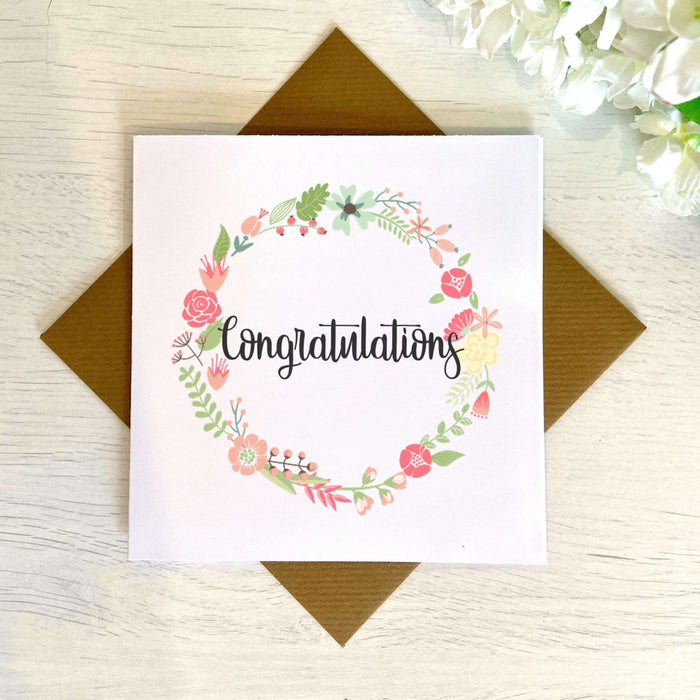 Congratulations Floral Wreath Greetings Card
