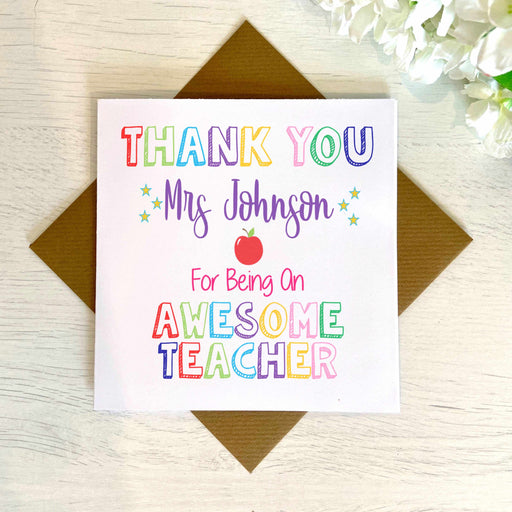 Personalised Awesome Teacher Card Greetings Card The Gifted Panda