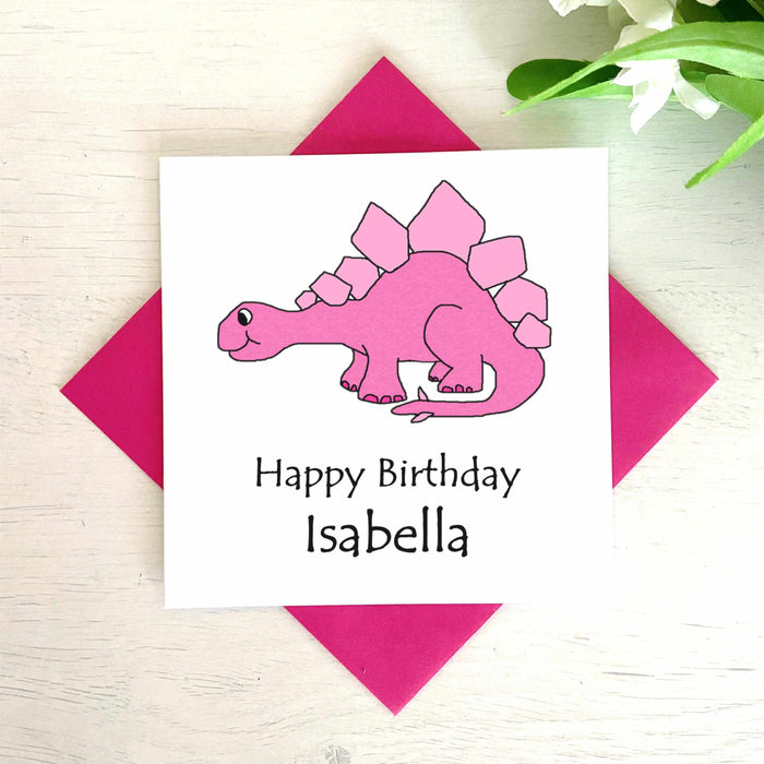 Personalised Pink Stegosaurus Greetings Card Greetings Card The Gifted Panda