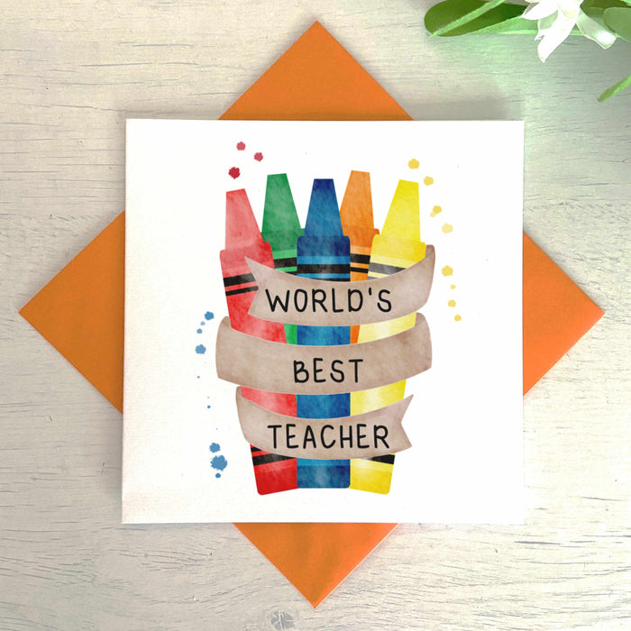 World's Best Teacher Crayon Greeting Card Greetings Card The Gifted Panda