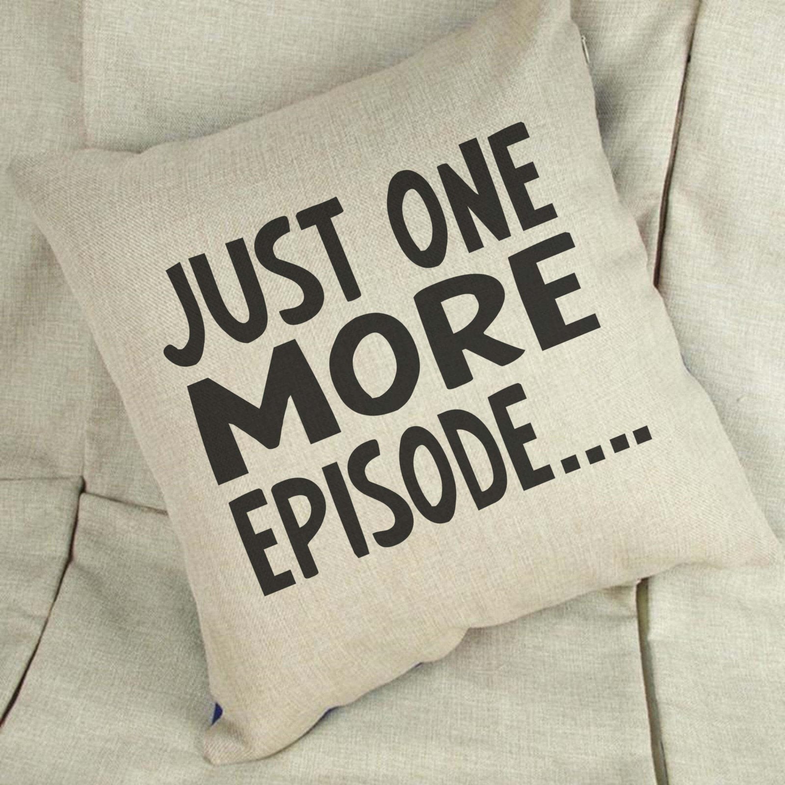 Just One More Episode..... Linen Cushion Cover - The Gifted Panda Main image