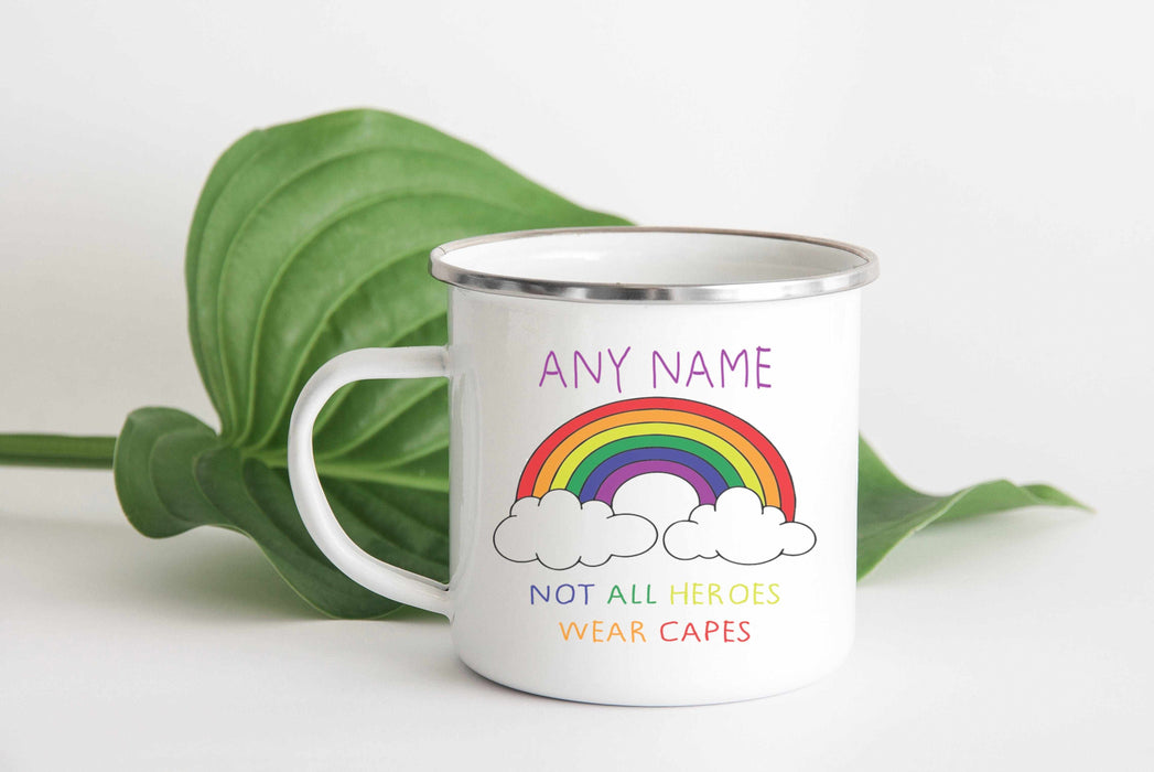 Not All Heroes Wear Capes - Personalised Enamel Mug mug The Gifted Panda