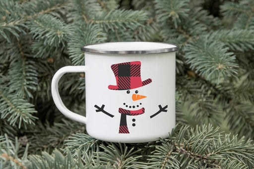 Plaid Snowman Christmas Enamel Mug mug The Gifted Panda