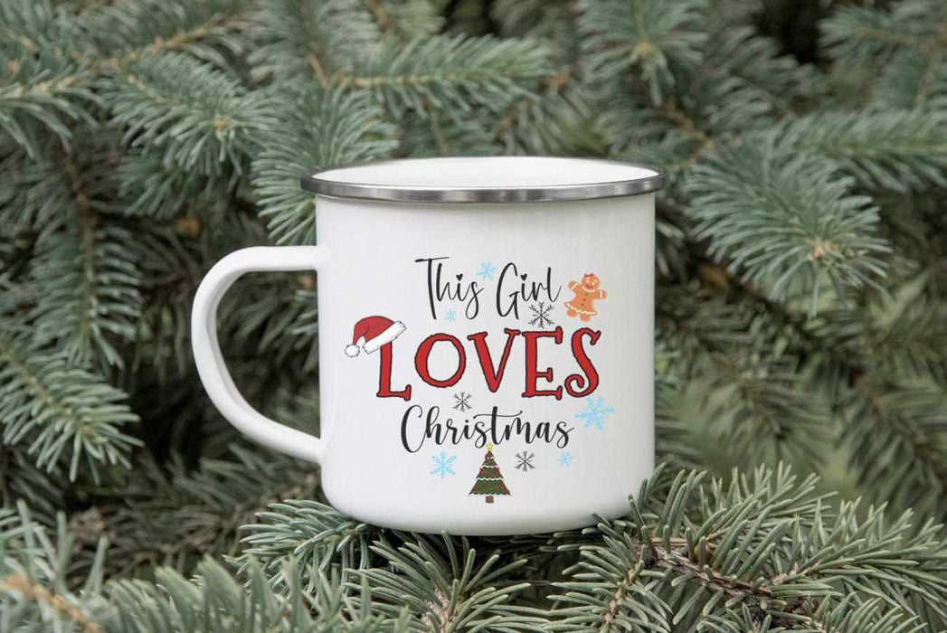 This Girl / Guy Loves Christmas Enamel Mug mug The Gifted Panda