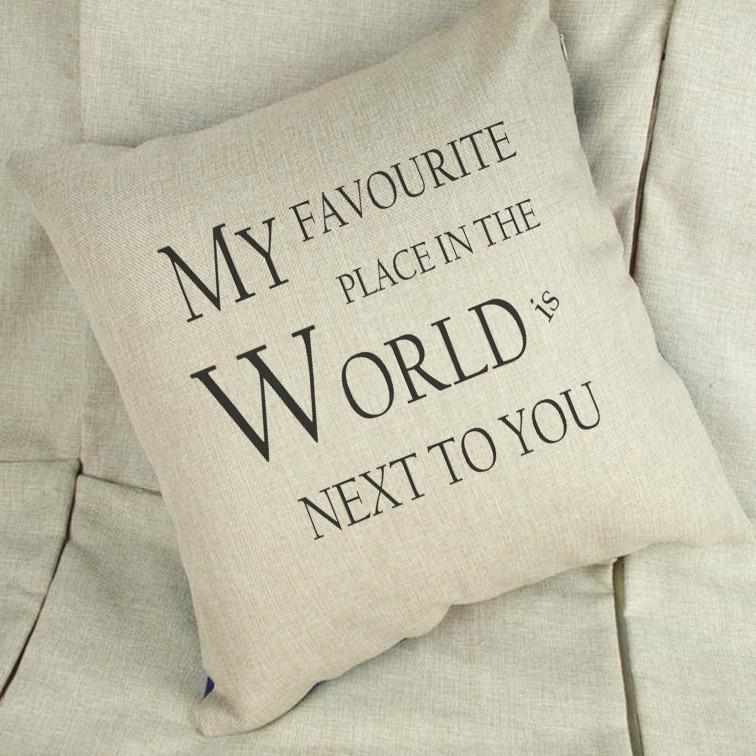 My Favourite Place In The World Is Next To You Linen Cushion Cover - The Gifted Panda Main image