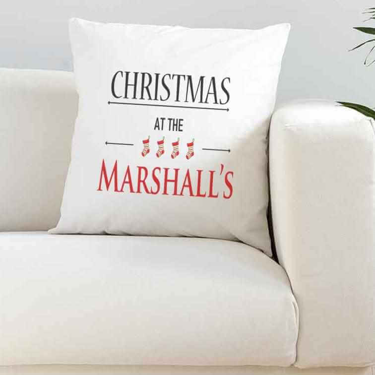 Personalised Christmas At The Silky White Cushion Secondary image