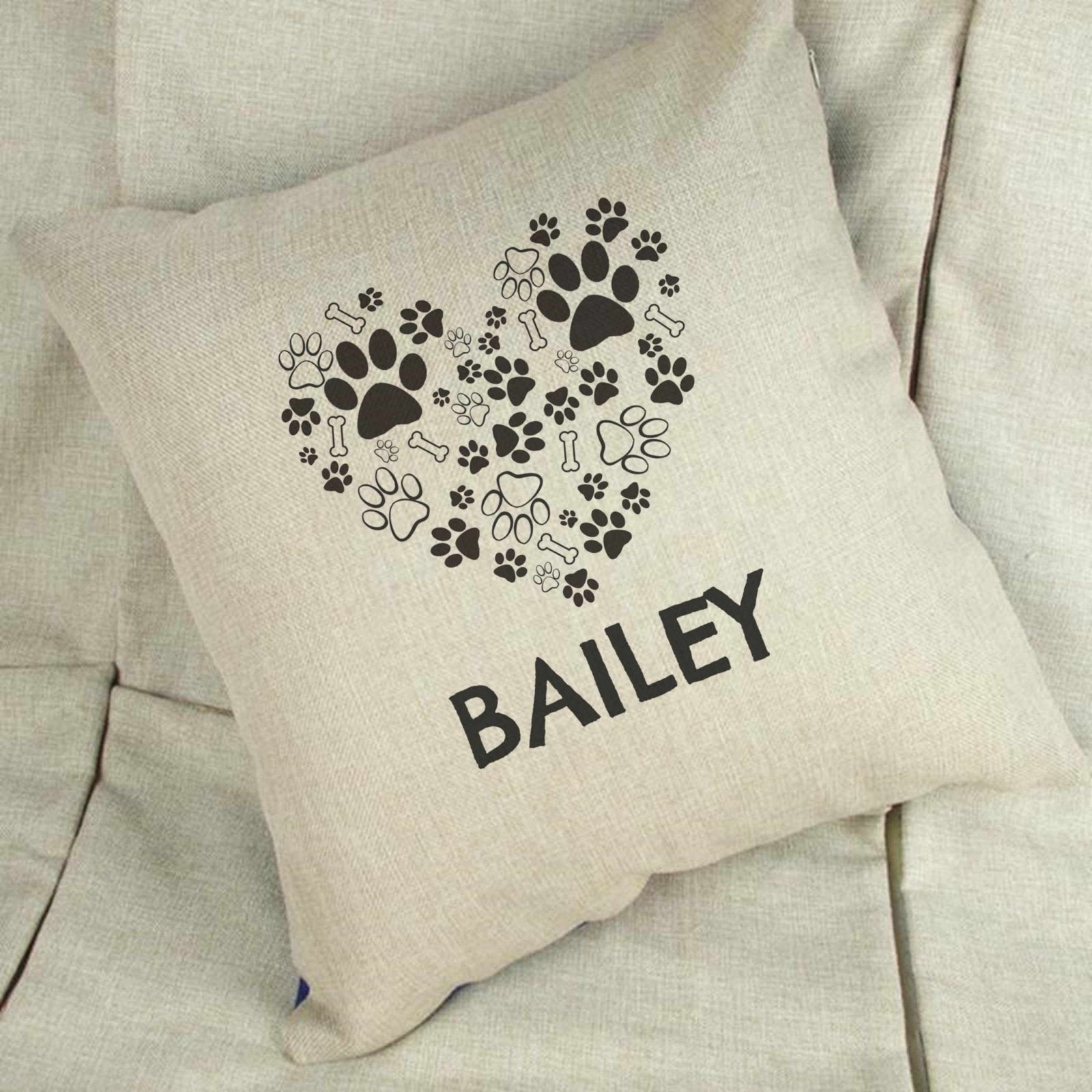 Personalised Dog Paw Print Heart Linen Cushion Cover - The Gifted Panda