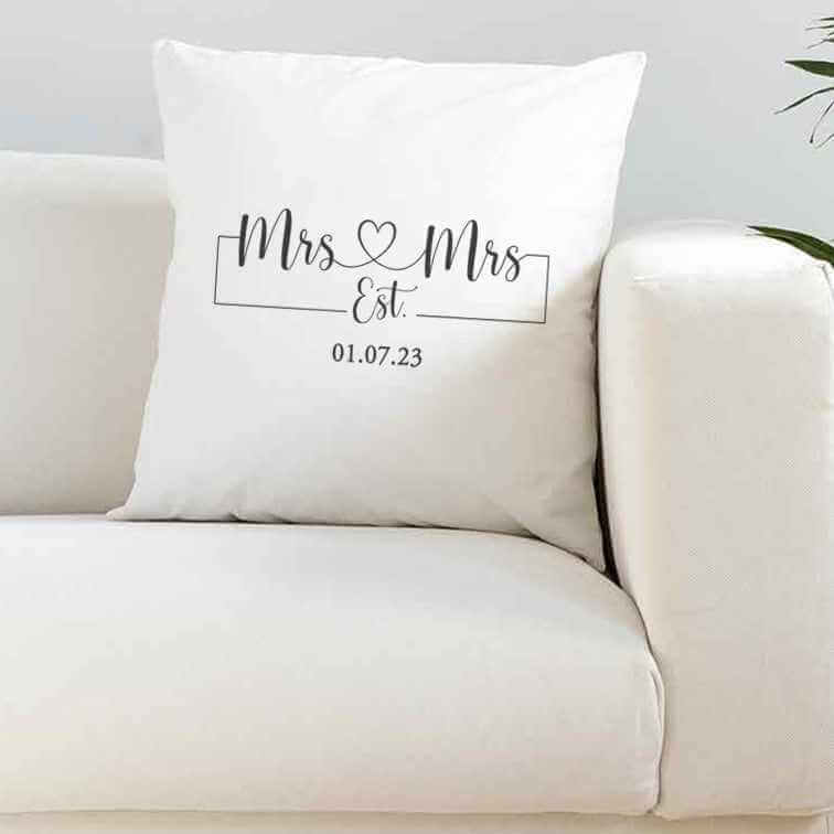 Personalised Mrs & Mrs Date Wedding Silky Cushion Cover - The Gifted Panda Main image