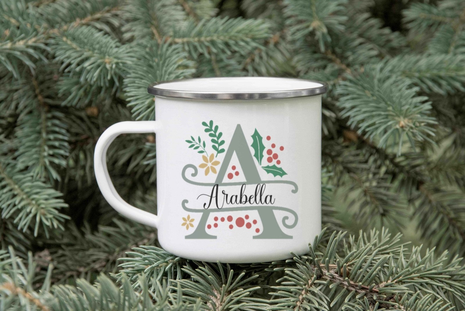 Personalised Split Letter Christmas Enamel Mug - The Gifted Panda Main image