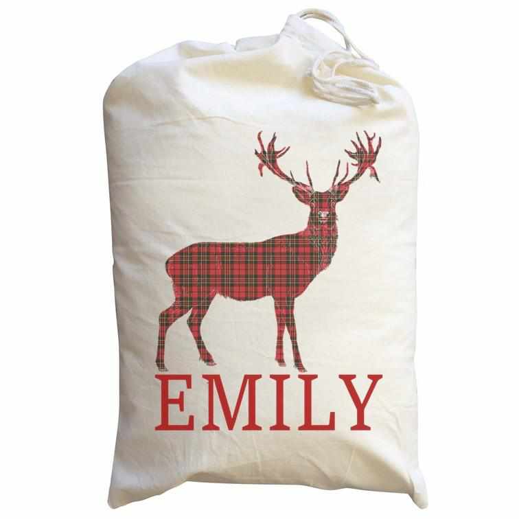 Personalised Tartan Stag Sack - Large Christmas Santa Sack - The Gifted Panda