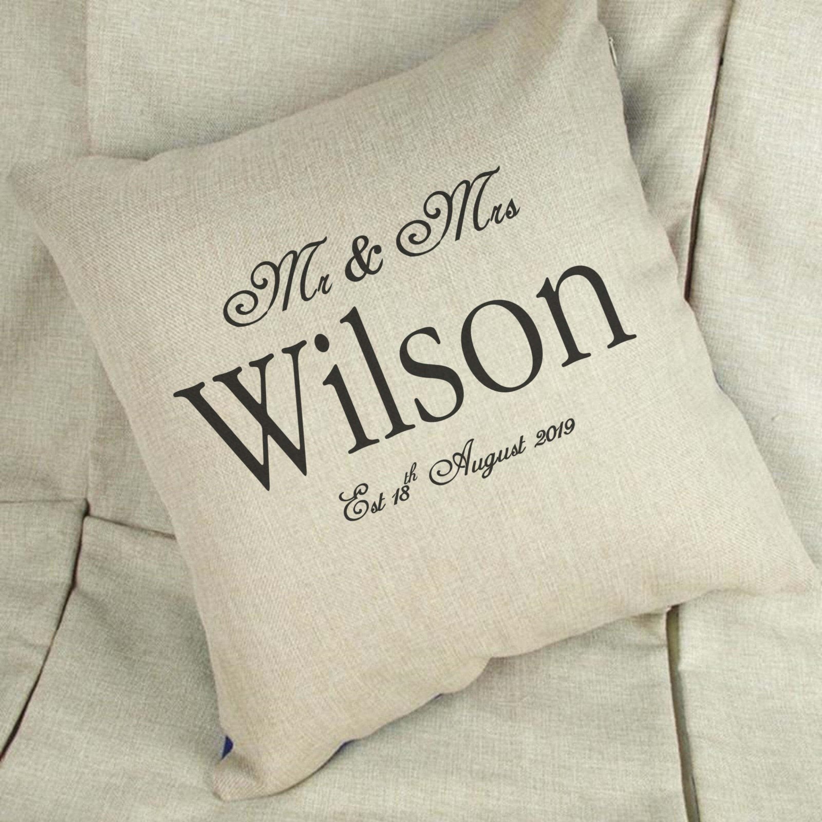 Personalised Wedding Linen Cushion Cover - The Gifted Panda Main image