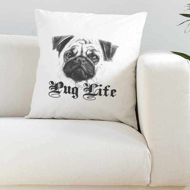 Pug Life Silky White Cushion Cover - The Gifted Panda Main image
