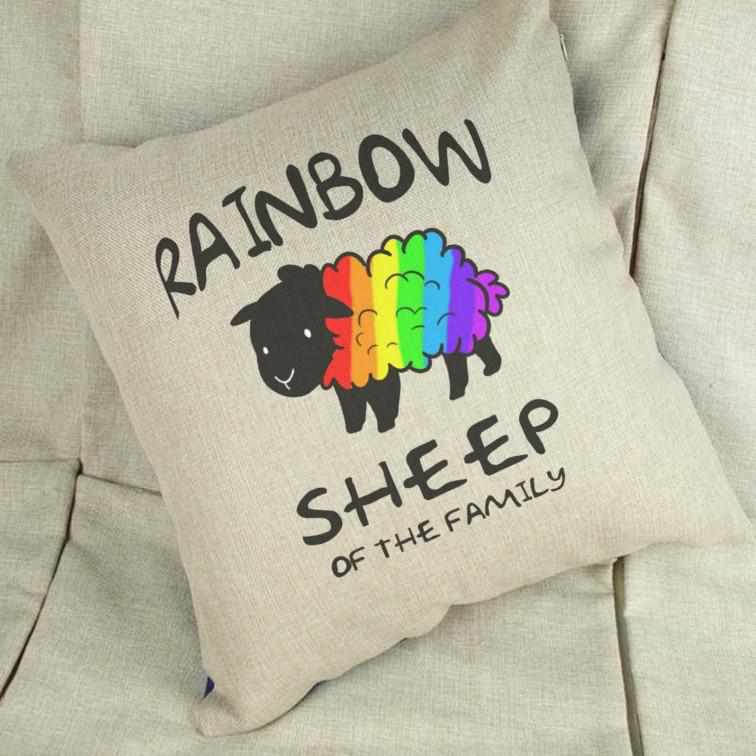 Rainbow Sheep Of The Family Linen Cushion Cover - The Gifted Panda Main image