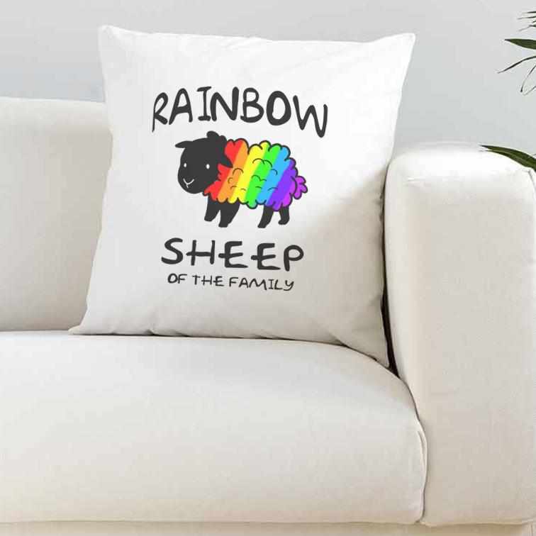 Rainbow Sheep Of The Family Silky White Cushion Cover - The Gifted Panda Main image