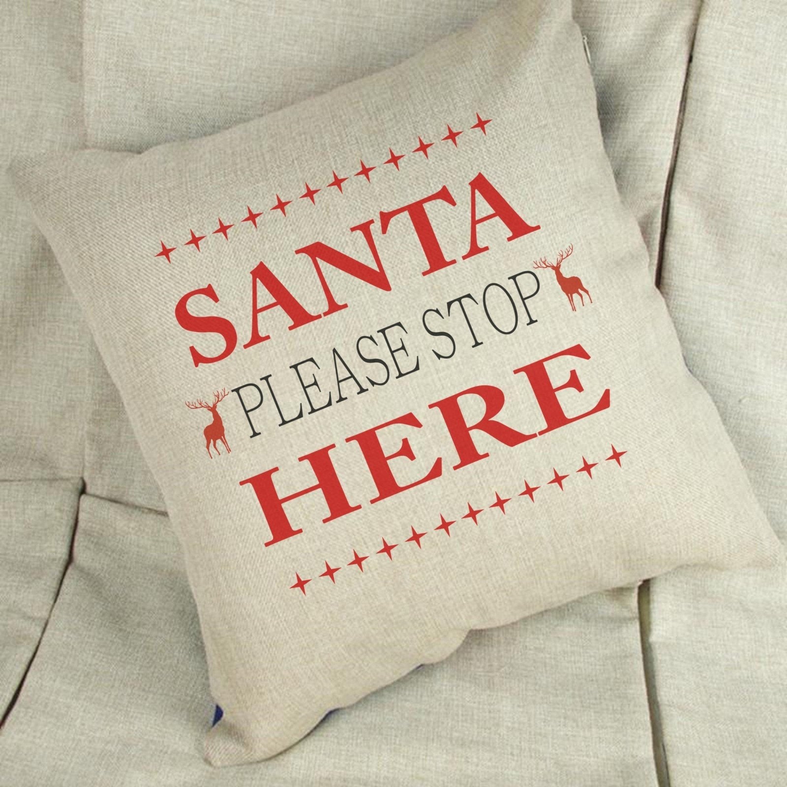 Santa Please Stop Here Cushion Cover - The Gifted Panda Main image