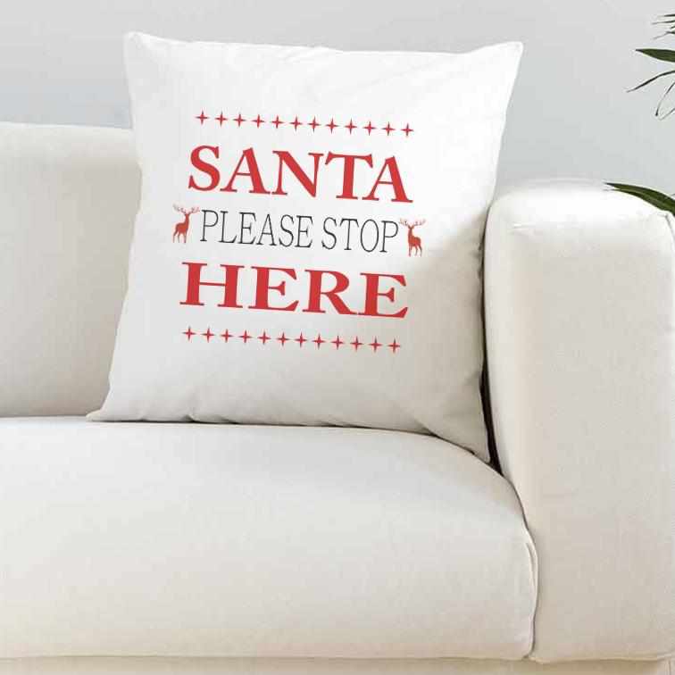 Santa Please Stop Here Super Soft White Cushion Cover - The Gifted Panda Main image