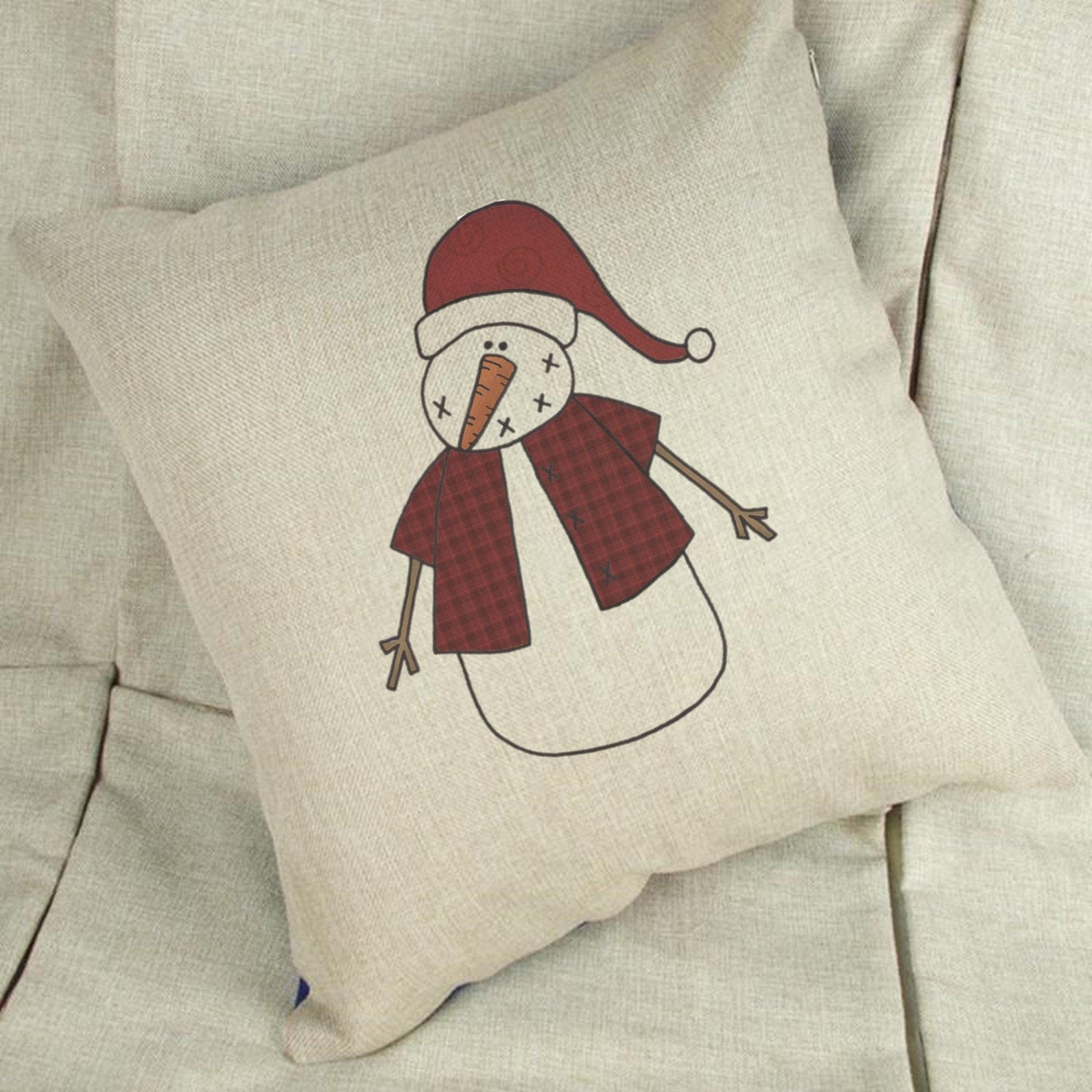 Tartan Snowman Linen Cushion Cover - The Gifted Panda Main image