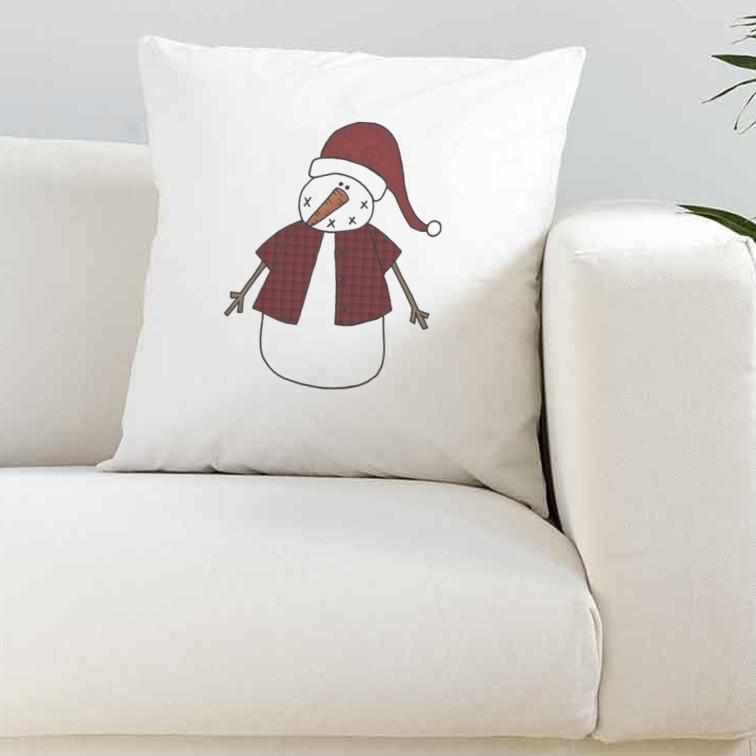 Tartan Snowman White Super Soft Cushion Cover - The Gifted Panda