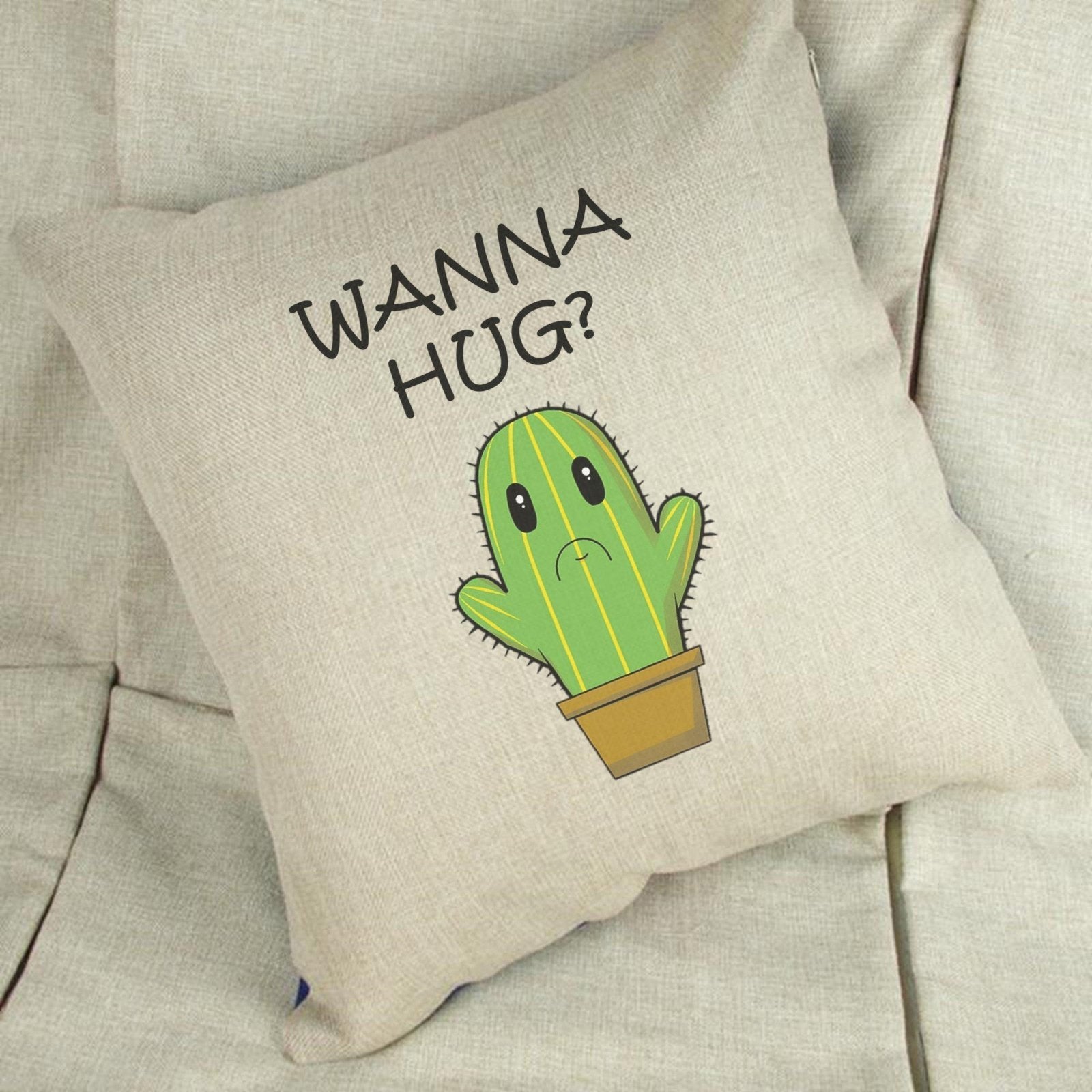 Wanna Hug? Linen Cushion Cover - The Gifted Panda Main image